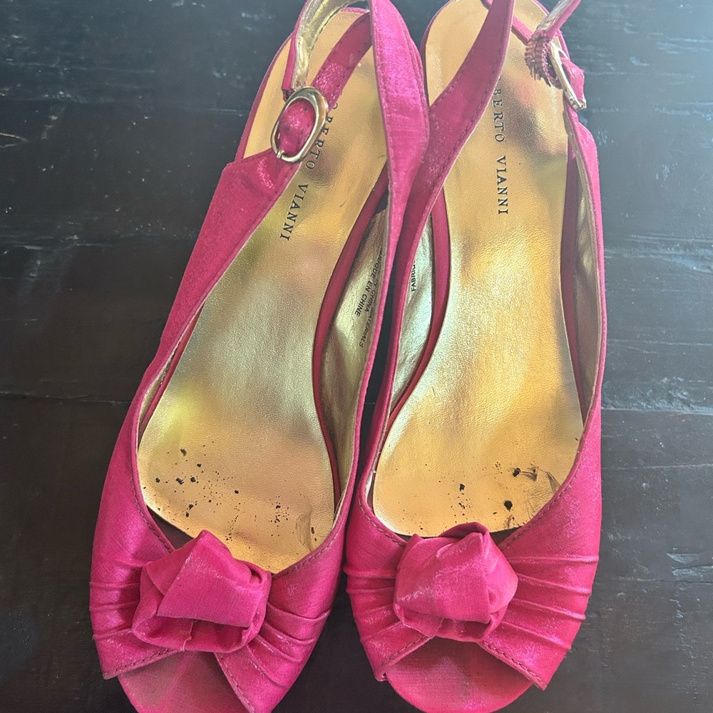 Fuchsia Slingback Heels with Bow, size 40